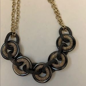 Silver metal and gold statement necklace